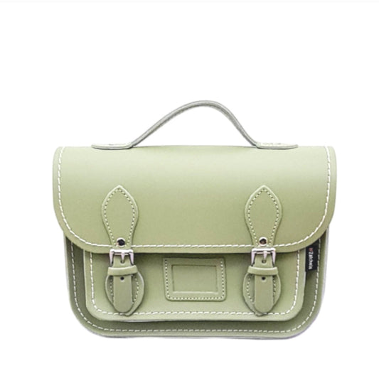 Leather Midi Satchel -  Sage Green-0