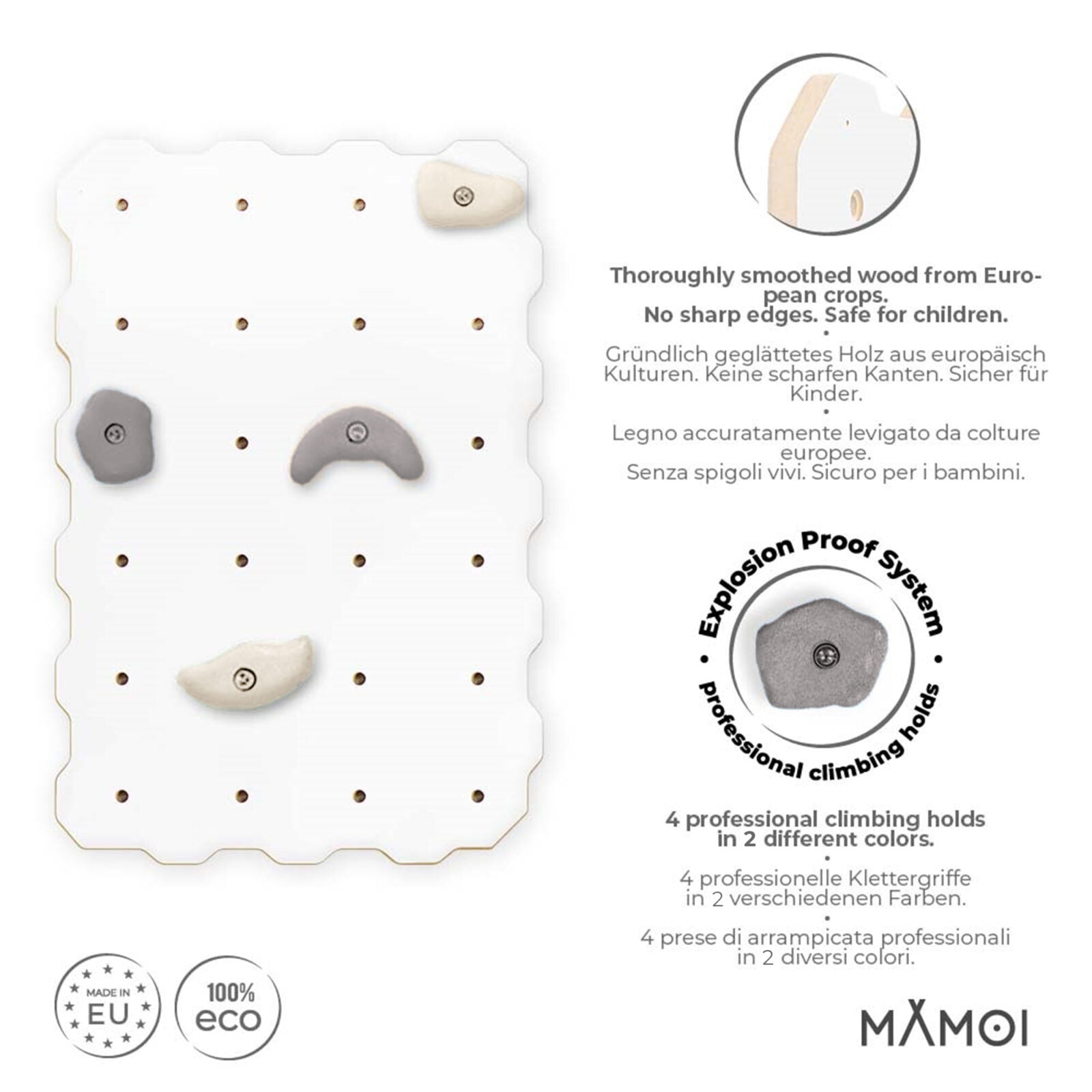 MAMOI® Climbing wall for kids, Wooden frame for toddlers, Play equipment with rock holds for toddler, Indoor baby and childrens frames montessori from age 3 years old-2