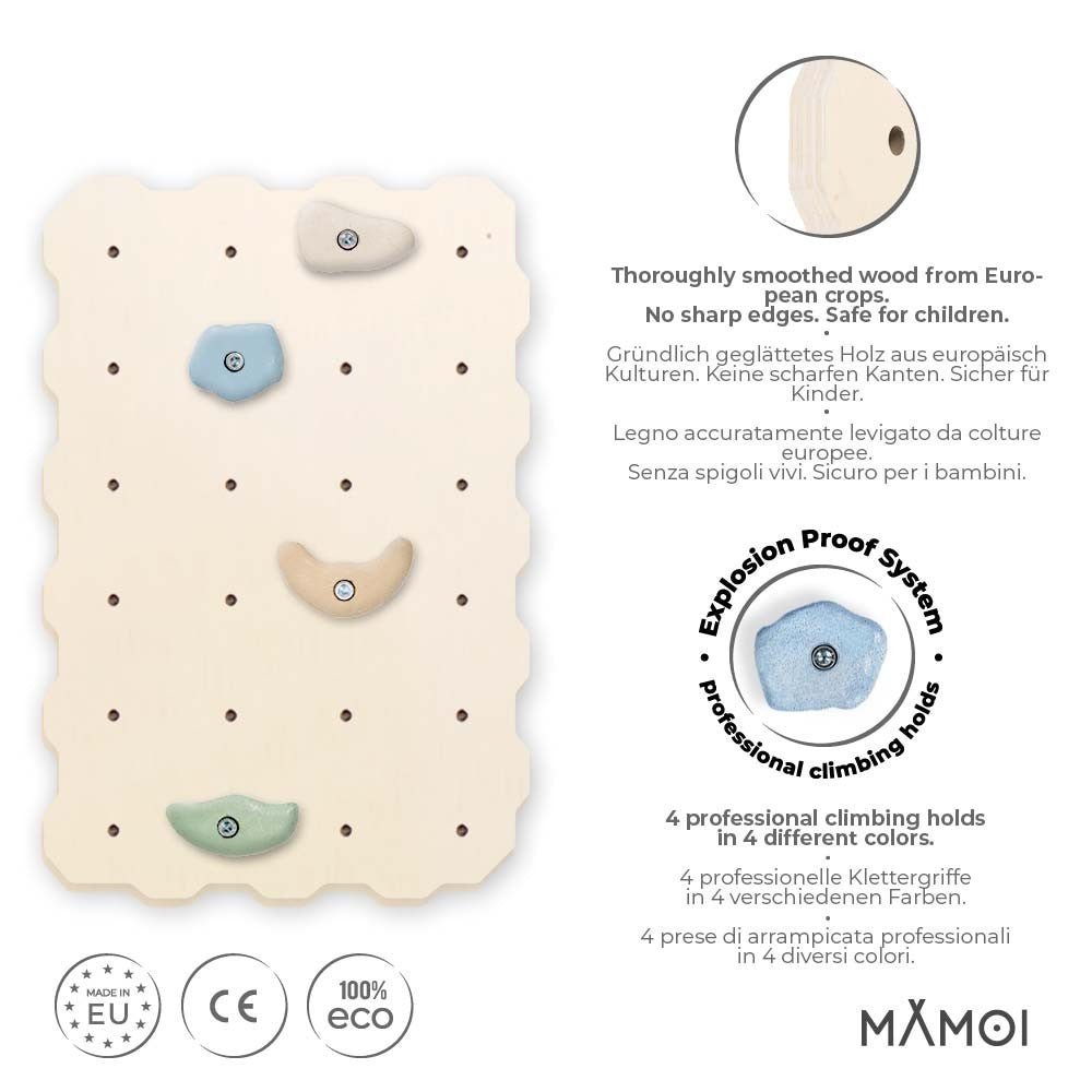 MAMOI® Climbing wall for kids, Wooden frame for toddlers, Play equipment with rock holds for toddler, Indoor baby and childrens frames montessori from age 3 years old - mezetto