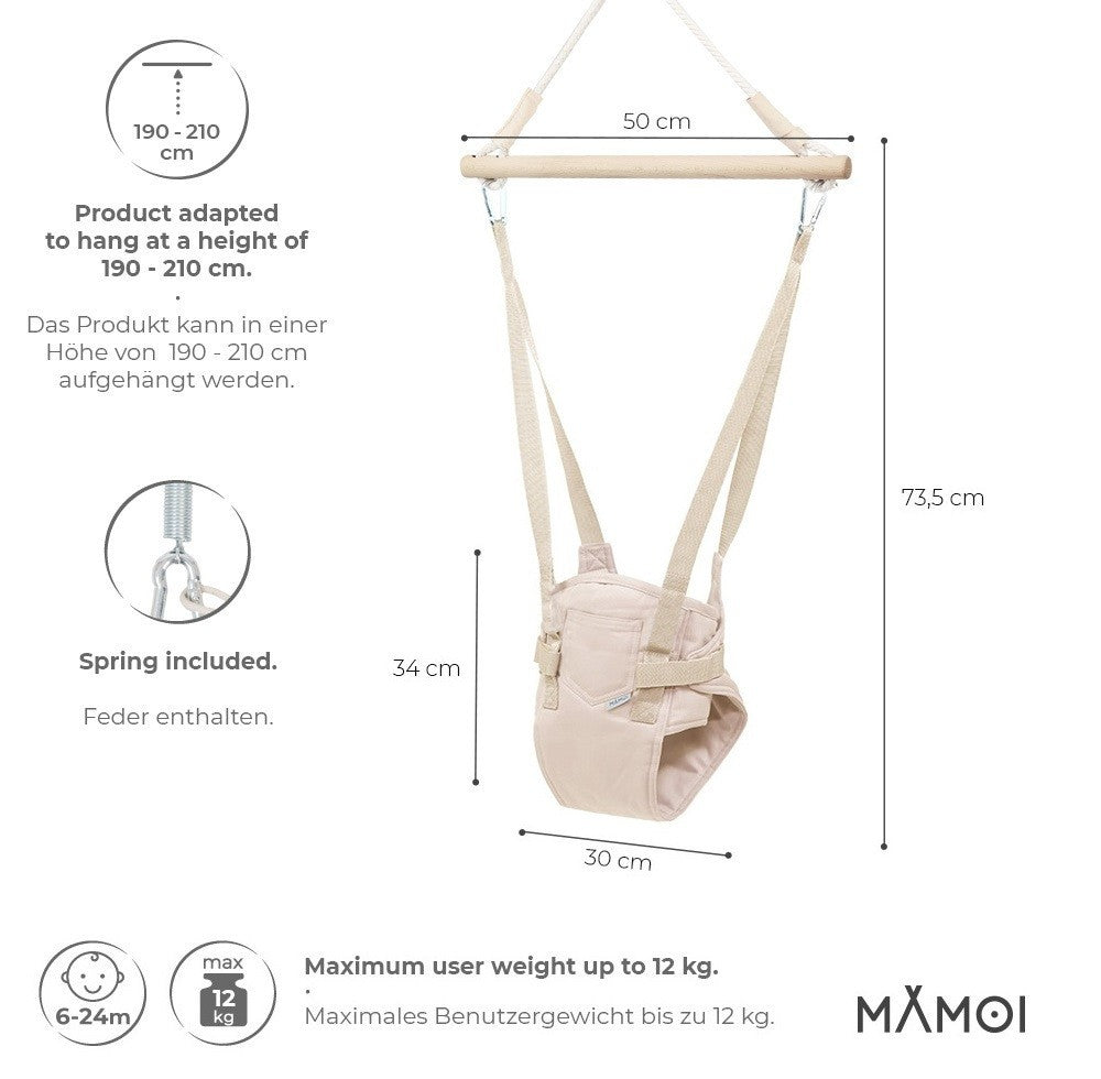 MAMOI® Baby bouncer Light grey, Swing seat, Indoor rocking bouncy chair, Toddler jolly jumper rocker, Door frame swings, Jumpers and bouncers for babies from 6 months-1