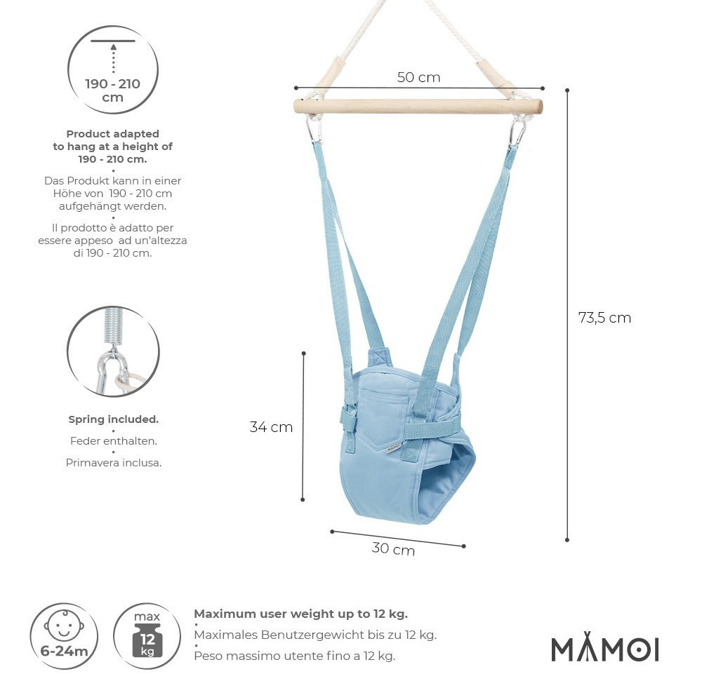 MAMOI® Baby bouncer Blue, Swing seat, Indoor rocking bouncy chair, Toddler jolly jumper rocker, Door frame swings, Jumpers and bouncers for babies from 6 months-1