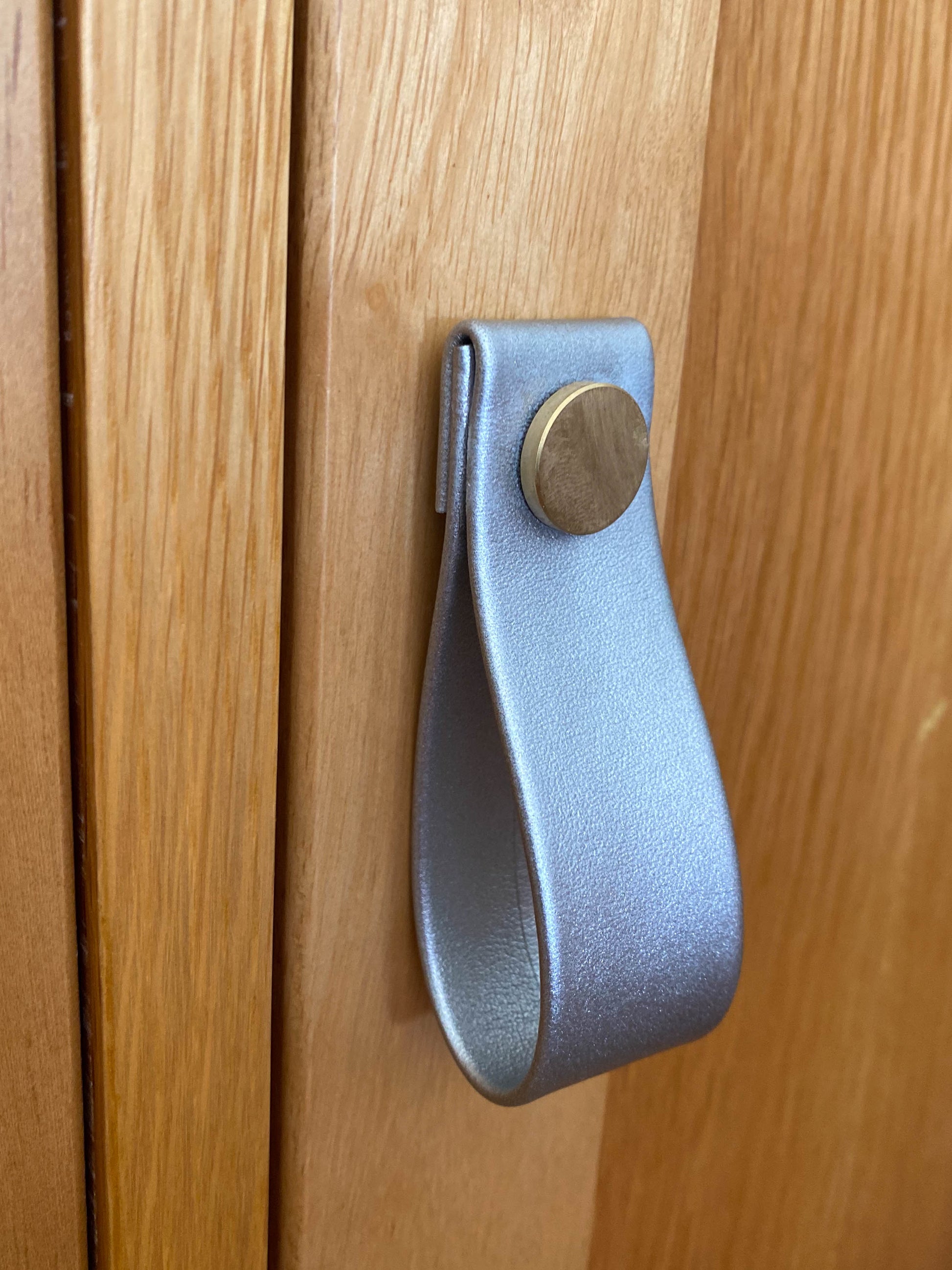 Cupboard door drawer pull, made with apple leather-12