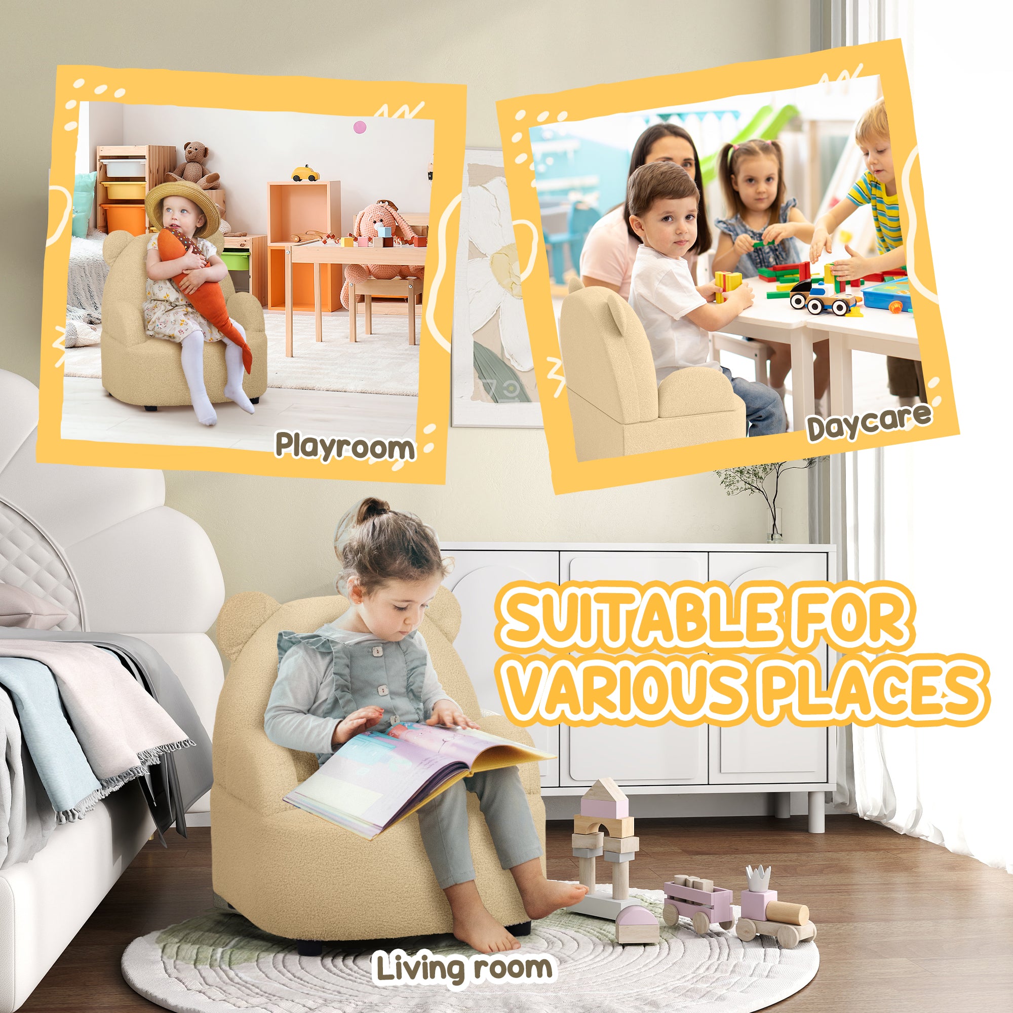 AIYAPLAY Kids Sofa Kids Armchair, Bear Shaped Toddler Chair for Bedroom Playroom Living Room, Aged 18 Months to 3 Years in Khaki-5