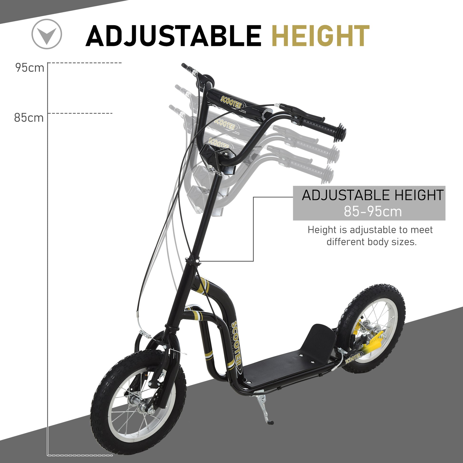 HOMCOM Teen Kids Stunt Scooter with Adjustable Handlebar, 12 Inch Rubber Tyres, Dual Brakes in Black-5