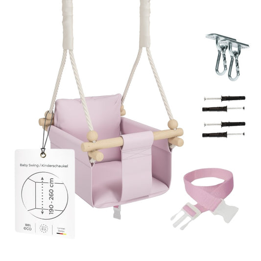MAMOI® Wooden baby swing seat for toddlers Pink, Indoor toddler swings chair from birth, Kids baby bouncer for garden, Child rocker swing set from 8 months-0