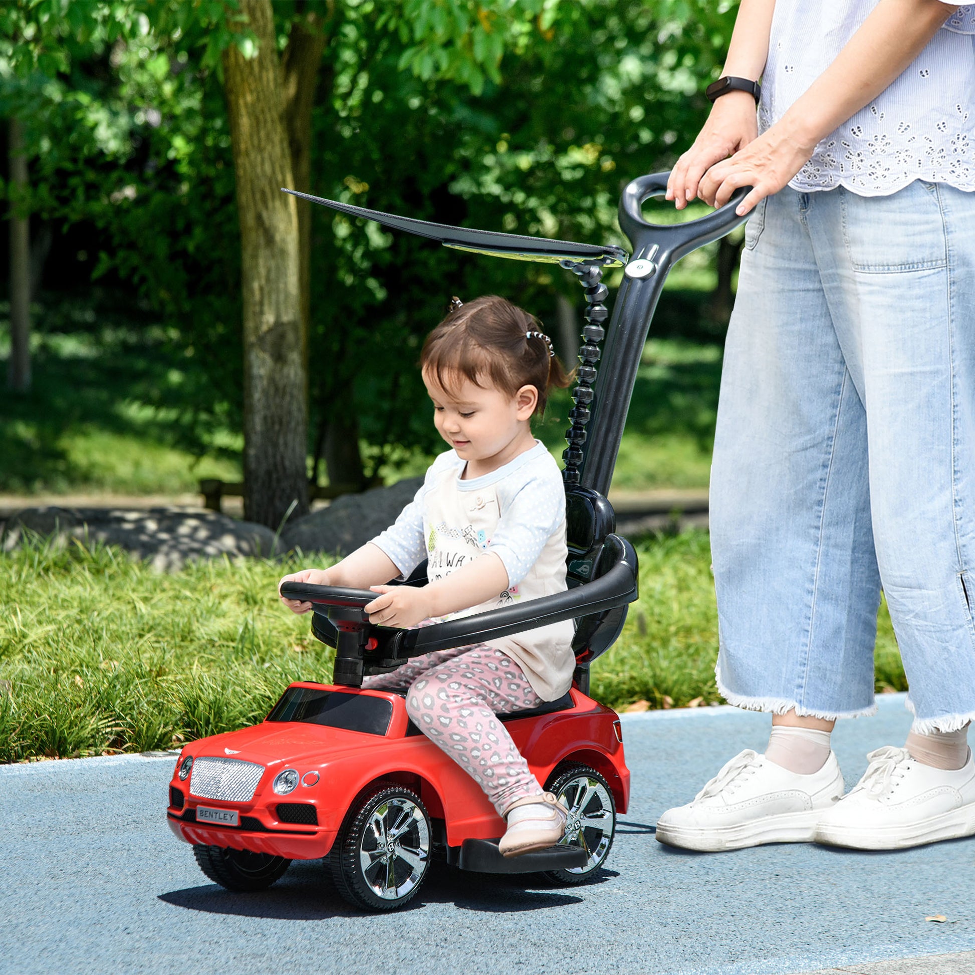 AIYAPLAY Bentley Bentayga Licensed 3-in-1 Baby Push Car, Ride on Car Sliding Car with Canopy, Horn Music in Red-8