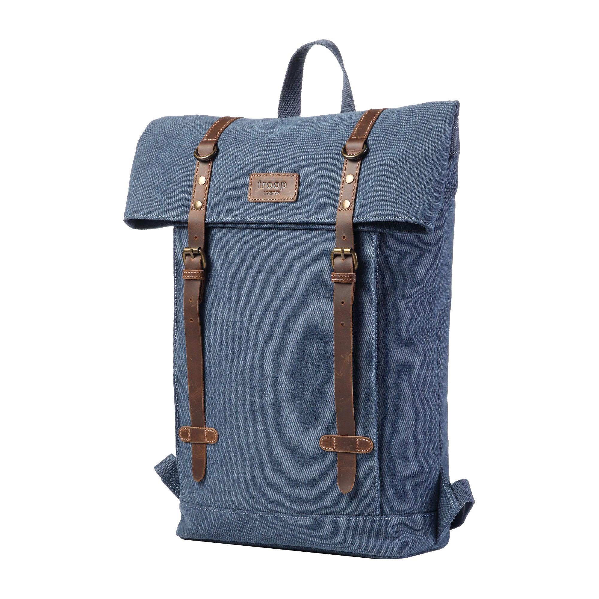 TRP0425 Troop London Heritage Canvas 15" Laptop Backpack, Smart Casual Daypack with Foldable Top - mezetto