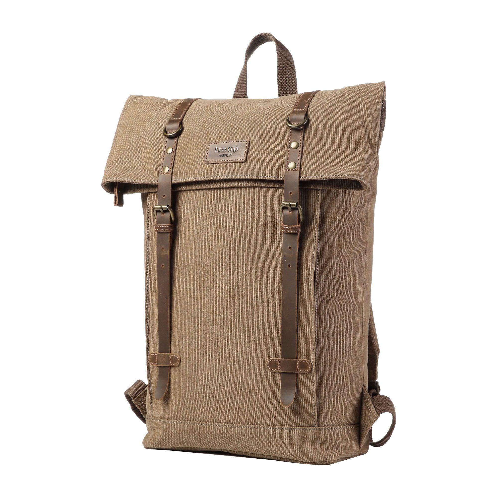 TRP0425 Troop London Heritage Canvas 15" Laptop Backpack, Smart Casual Daypack with Foldable Top - mezetto