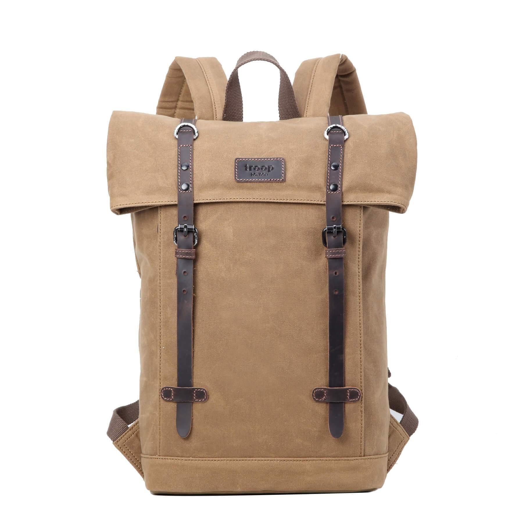 TRP0425 Troop London Heritage Canvas 15" Laptop Backpack, Smart Casual Daypack with Foldable Top - mezetto