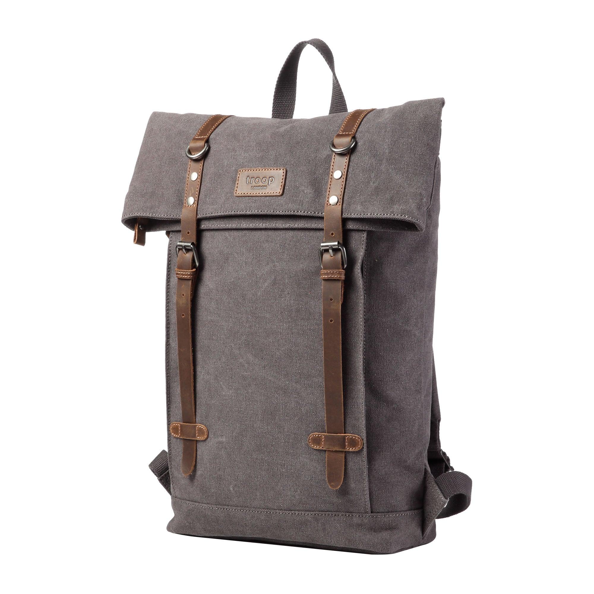 TRP0425 Troop London Heritage Canvas 15" Laptop Backpack, Smart Casual Daypack with Foldable Top - mezetto