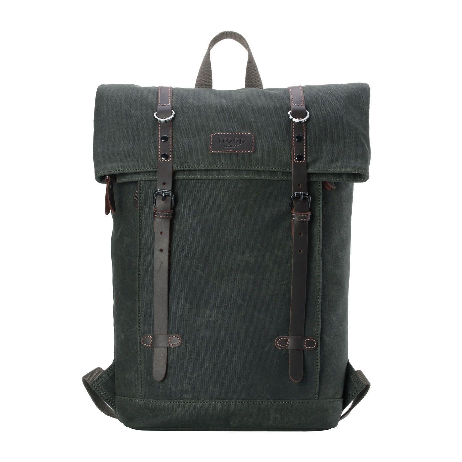 TRP0425 Troop London Heritage Canvas 15" Laptop Backpack, Smart Casual Daypack with Foldable Top - mezetto