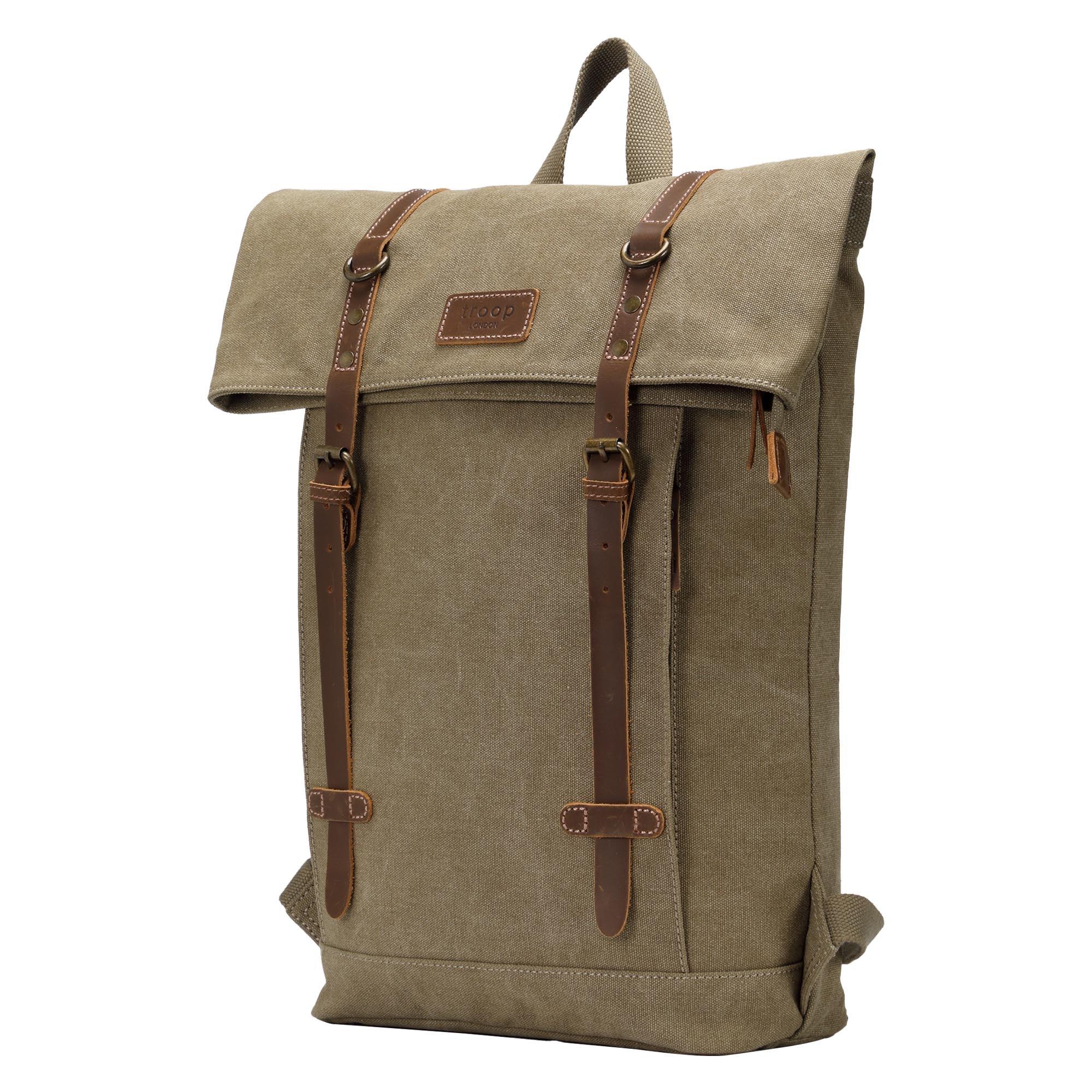 TRP0425 Troop London Heritage Canvas 15" Laptop Backpack, Smart Casual Daypack with Foldable Top - mezetto