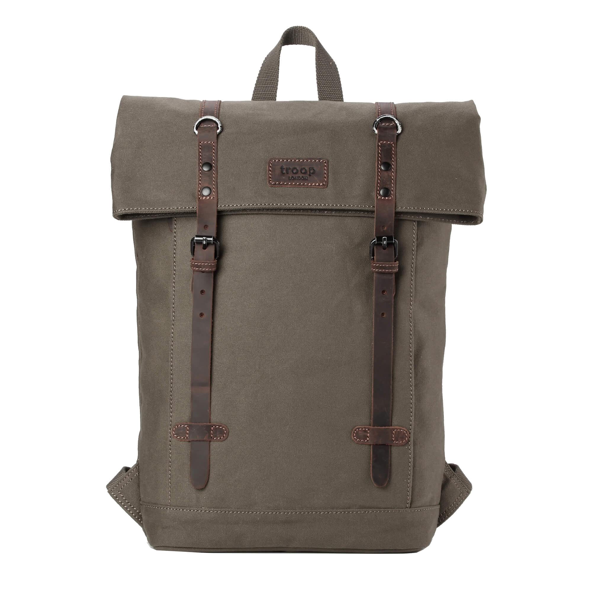 TRP0425 Troop London Heritage Canvas 15" Laptop Backpack, Smart Casual Daypack with Foldable Top - mezetto