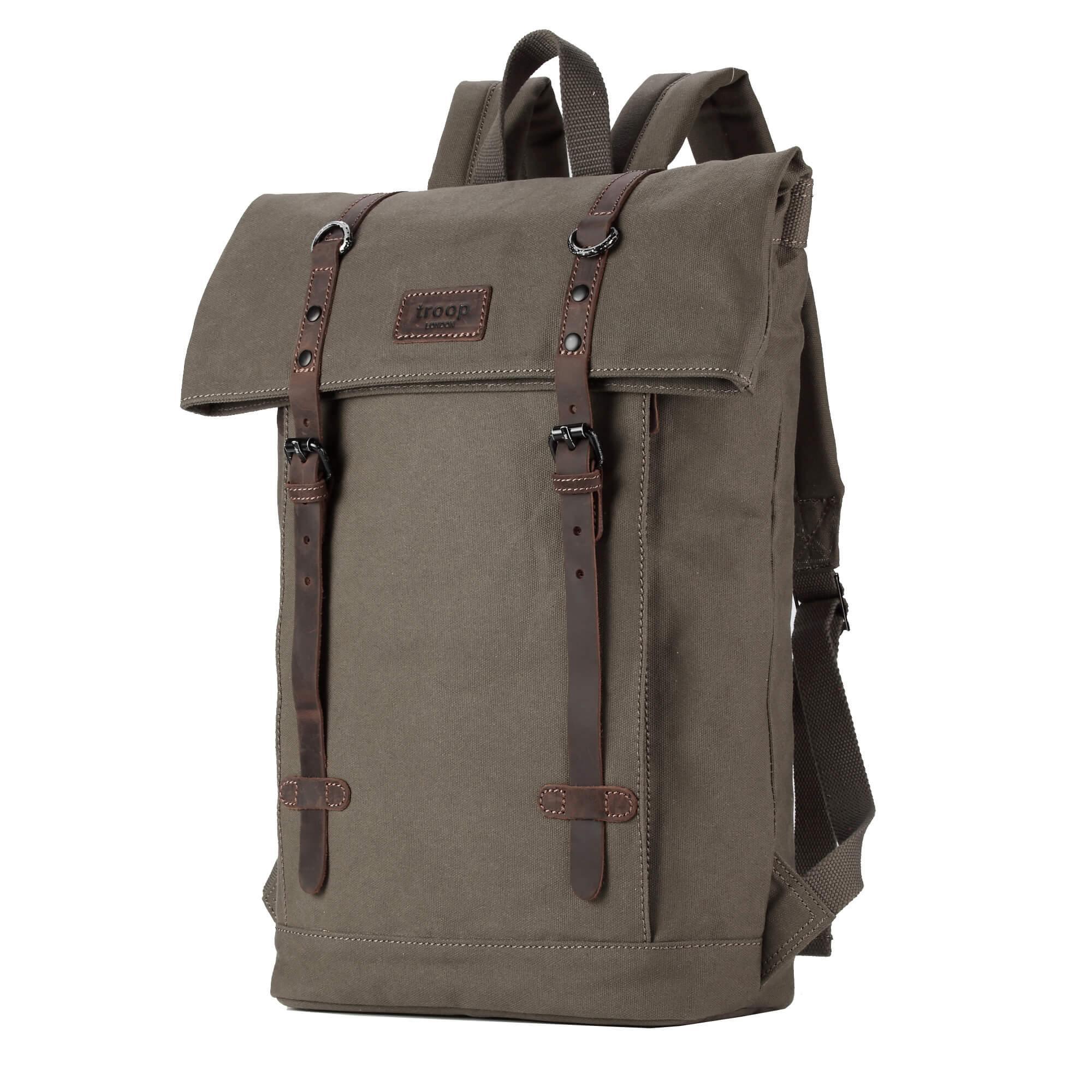 TRP0425 Troop London Heritage Canvas 15" Laptop Backpack, Smart Casual Daypack with Foldable Top - mezetto