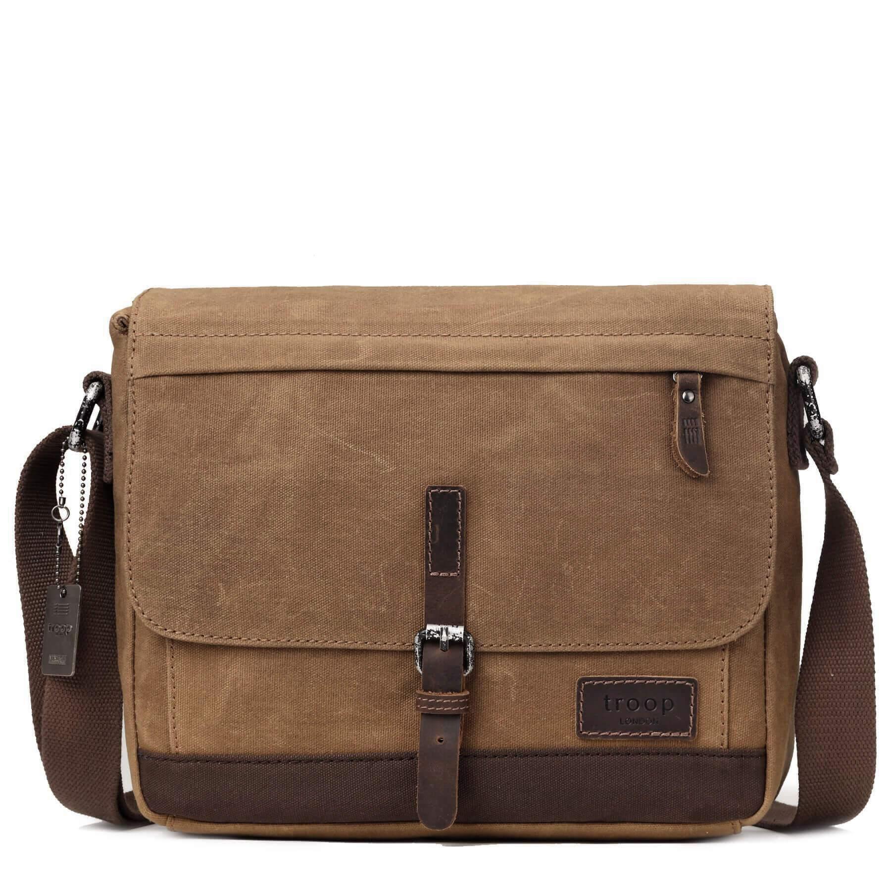 TRP0443 Troop London Heritage Canvas Leather Messenger Bag, Travel Bag, Tablet Friendly - mezetto
