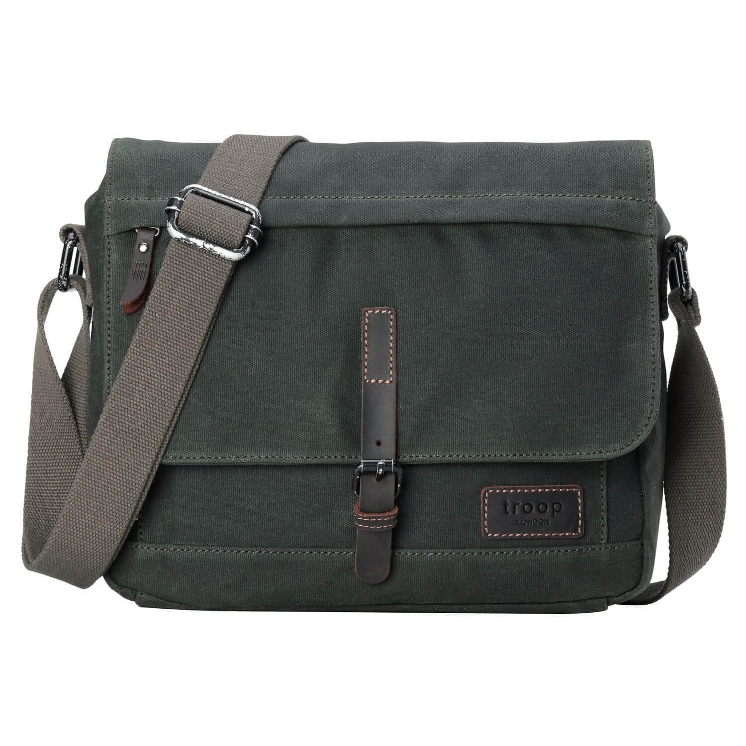 TRP0443 Troop London Heritage Canvas Leather Messenger Bag, Travel Bag, Tablet Friendly - mezetto