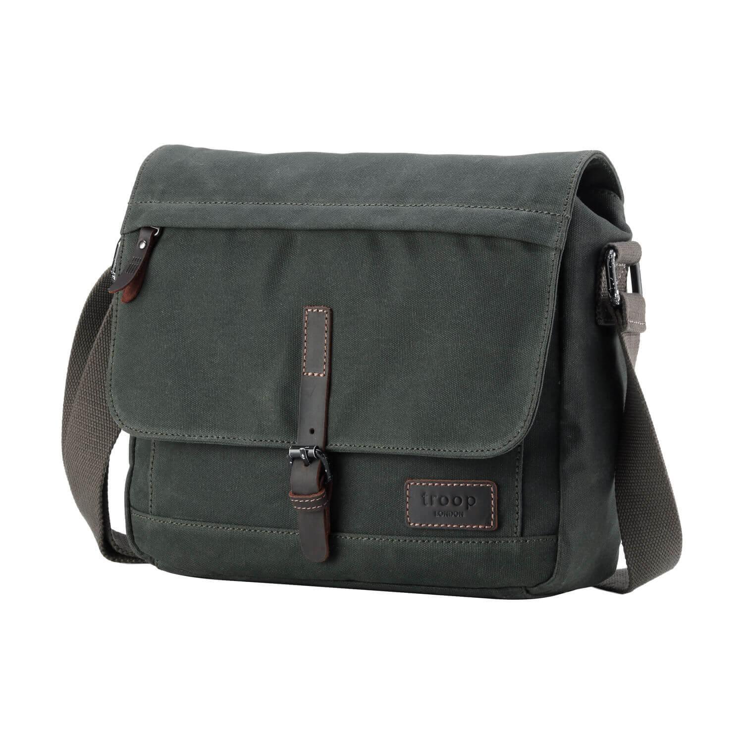 TRP0443 Troop London Heritage Canvas Leather Messenger Bag, Travel Bag, Tablet Friendly - mezetto