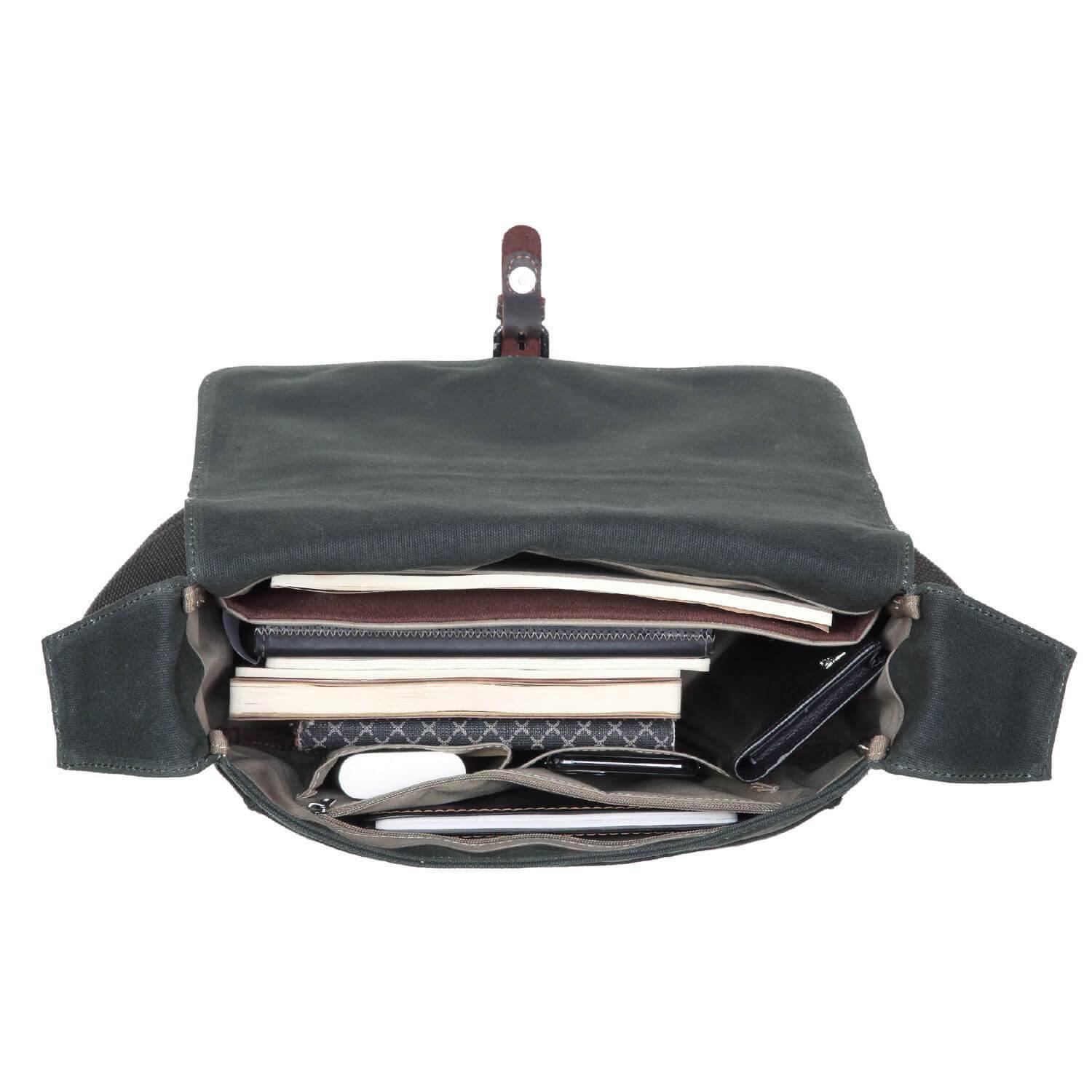 TRP0443 Troop London Heritage Canvas Leather Messenger Bag, Travel Bag, Tablet Friendly - mezetto