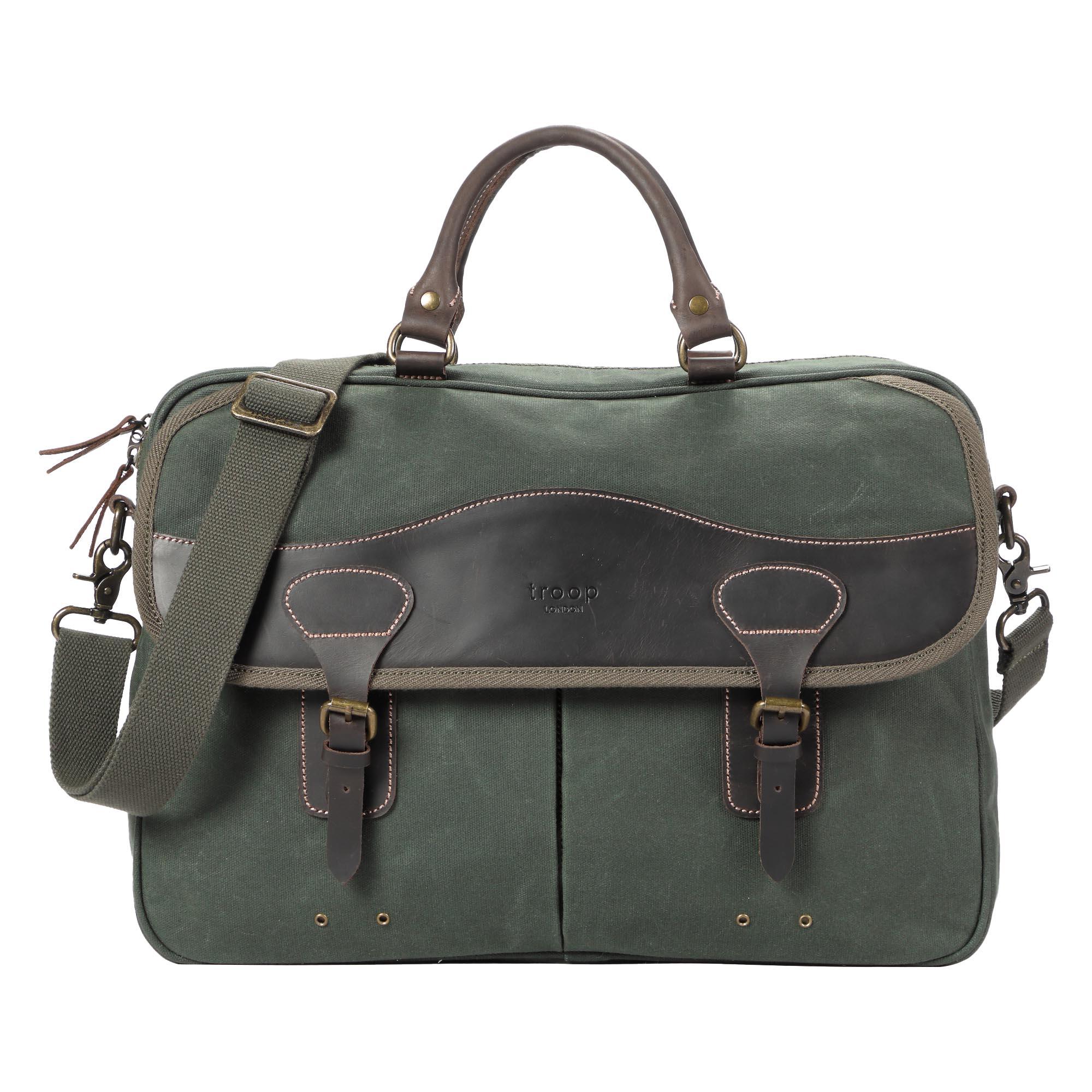 TRP0545 Troop London Heritage Canvas Messenger Bag, Shoulder Bag, 15” Laptop Bag, Laptop Briefcase, Messenger Bag with Top Carry Handle - mezetto