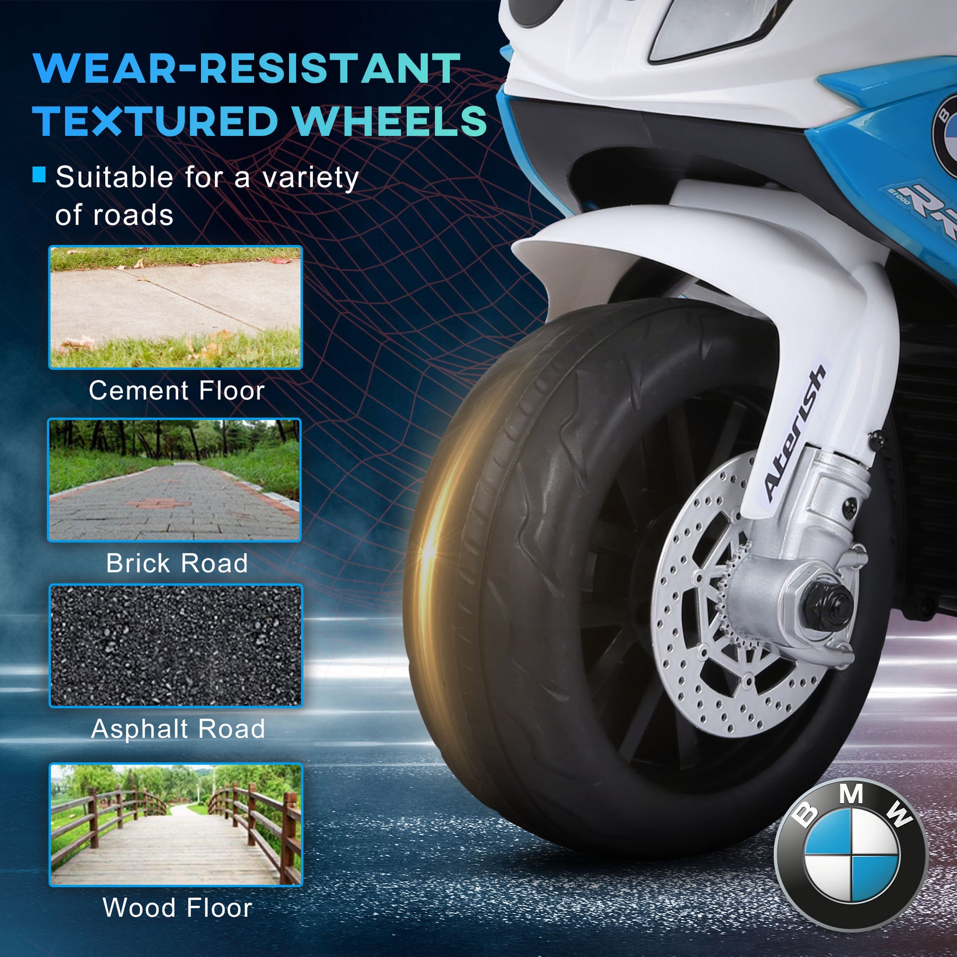HOMCOM 6V BMW S1000RR Licensed Kids Electric Motorbike with Headlight and Music in Blue-4