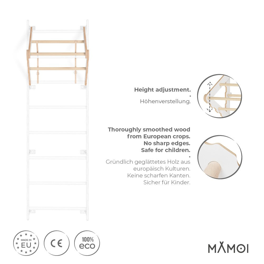 MAMOI® Modern pull up bar for wall bars | Folding pull up bar for swedish ladder Yarnwood | Swedish ladder accessories | Gymnastics bars | CE | 100% ECO | Made in EU-1