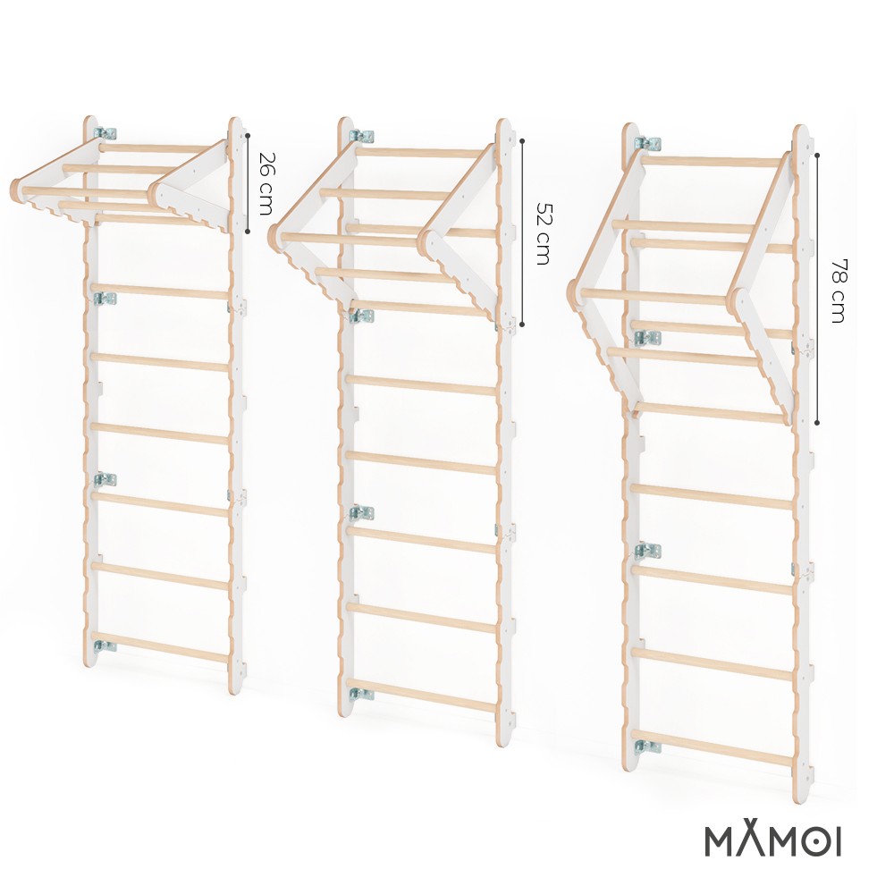 MAMOI® Modern pull up bar for wall bars | Folding pull up bar for swedish ladder Yarnwood | Swedish ladder accessories | Gymnastics bars | CE | 100% ECO | Made in EU-4