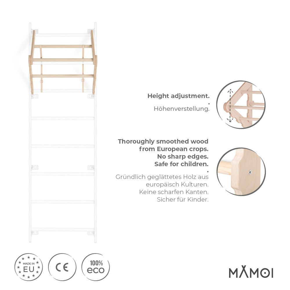 MAMOI® Modern pull up bar for wall bars | Folding pull up bar for swedish ladder Wood | Swedish ladder accessories | Gymnastics bars | CE | 100% ECO | Made in EU-1