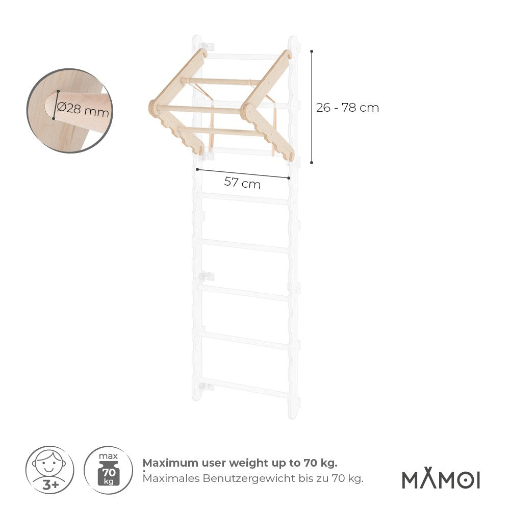 MAMOI® Modern pull up bar for wall bars | Folding pull up bar for swedish ladder Wood | Swedish ladder accessories | Gymnastics bars | CE | 100% ECO | Made in EU-2