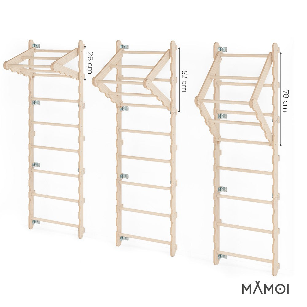 MAMOI® Modern pull up bar for wall bars | Folding pull up bar for swedish ladder Wood | Swedish ladder accessories | Gymnastics bars | CE | 100% ECO | Made in EU-4