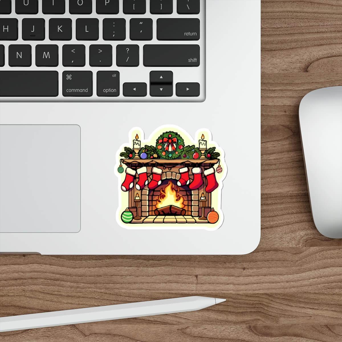 Cozy Christmas Fireplace Sticker – Festive Vinyl