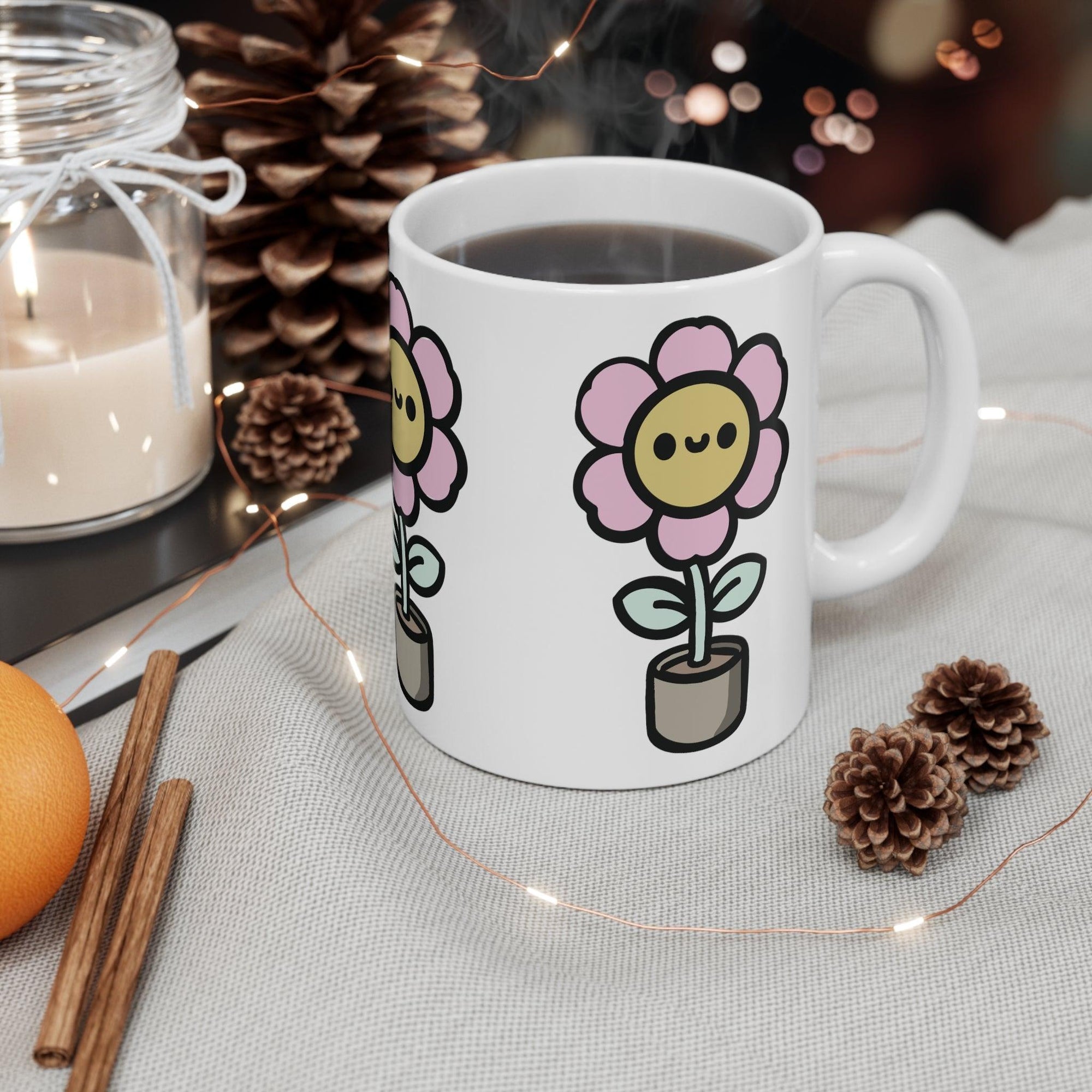 Cartoon Flower in Pot Mug | Blooming 11 oz Cheer