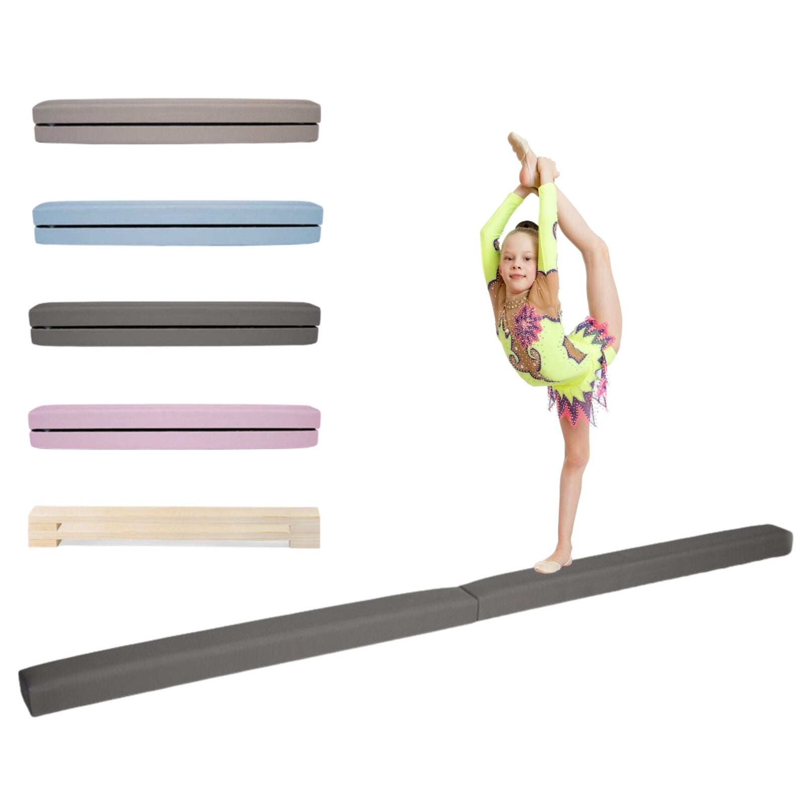 MAMOI® Gymnastics beam for kids Grey (200 cm), Padded non-slip folding balance beam, Kids gym equipment at home, Gymnastic floor beams & bases for children-0