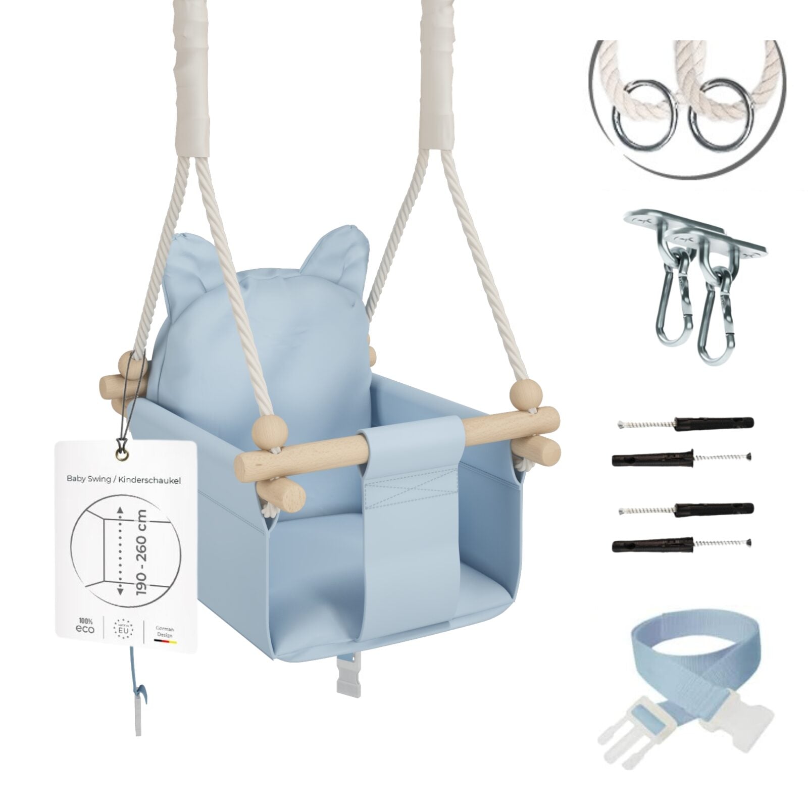 MAMOI® Wooden baby swing seat for toddlers Blue, Indoor toddler swings chair from birth, Kids baby bouncer for garden, Child rocker swing set from 8 months-0
