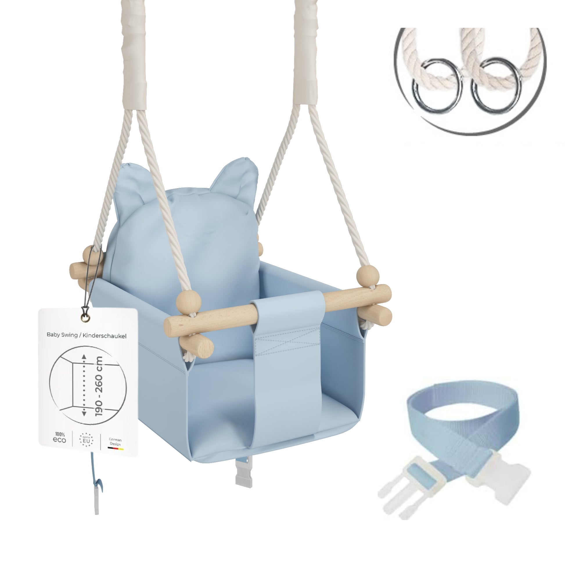 MAMOI® Wooden baby swing seat for toddlers Blue, Indoor toddler swings chair from birth, Kids baby bouncer for garden, Child rocker swing set from 8 months-0