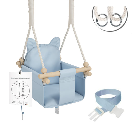 MAMOI® Wooden baby swing seat for toddlers Blue, Indoor toddler swings chair from birth, Kids baby bouncer for garden, Child rocker swing set from 8 months-0