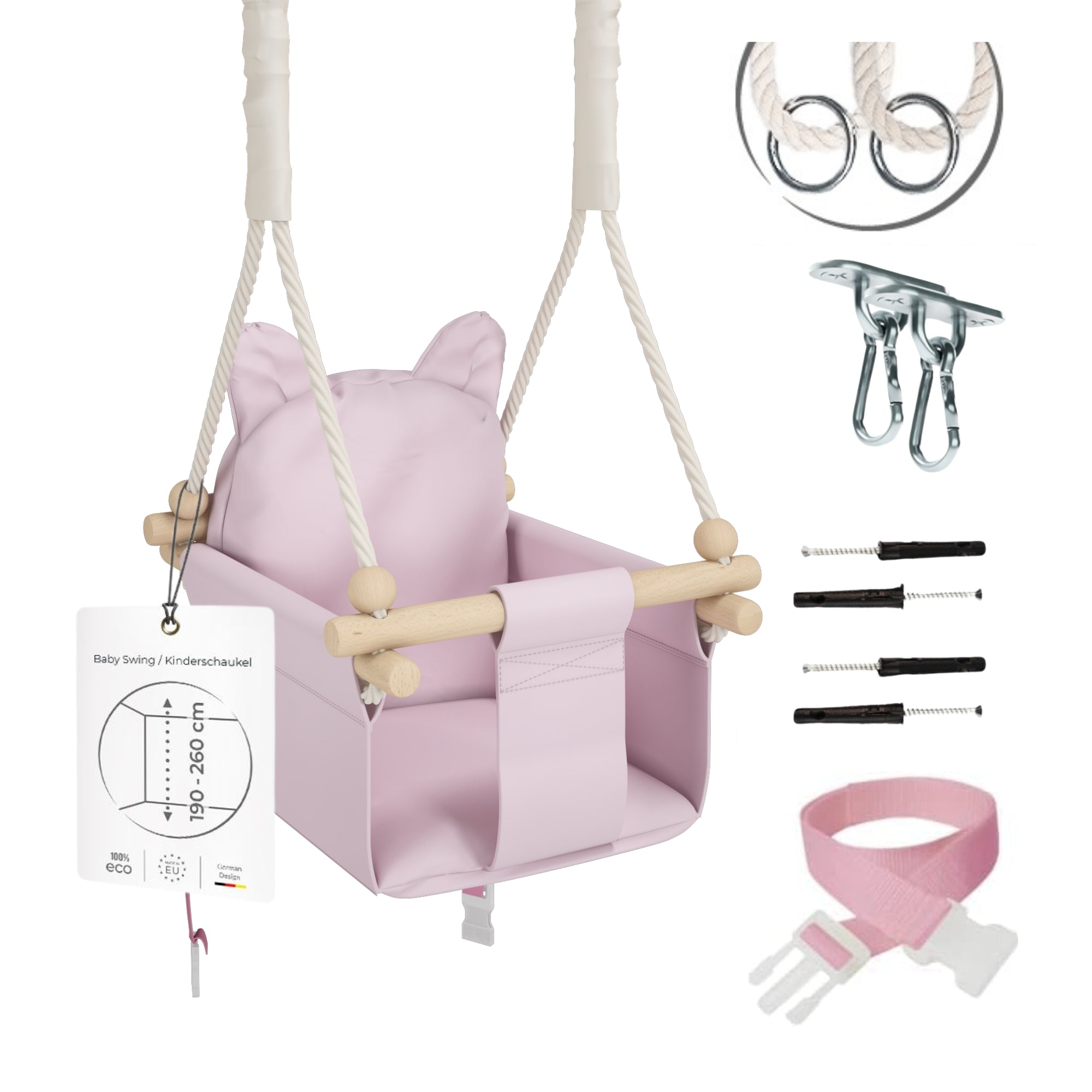 MAMOI® Wooden baby swing seat for toddlers Pink, Indoor toddler swings chair from birth, Kids baby bouncer for garden, Child rocker swing set from 8 months-0