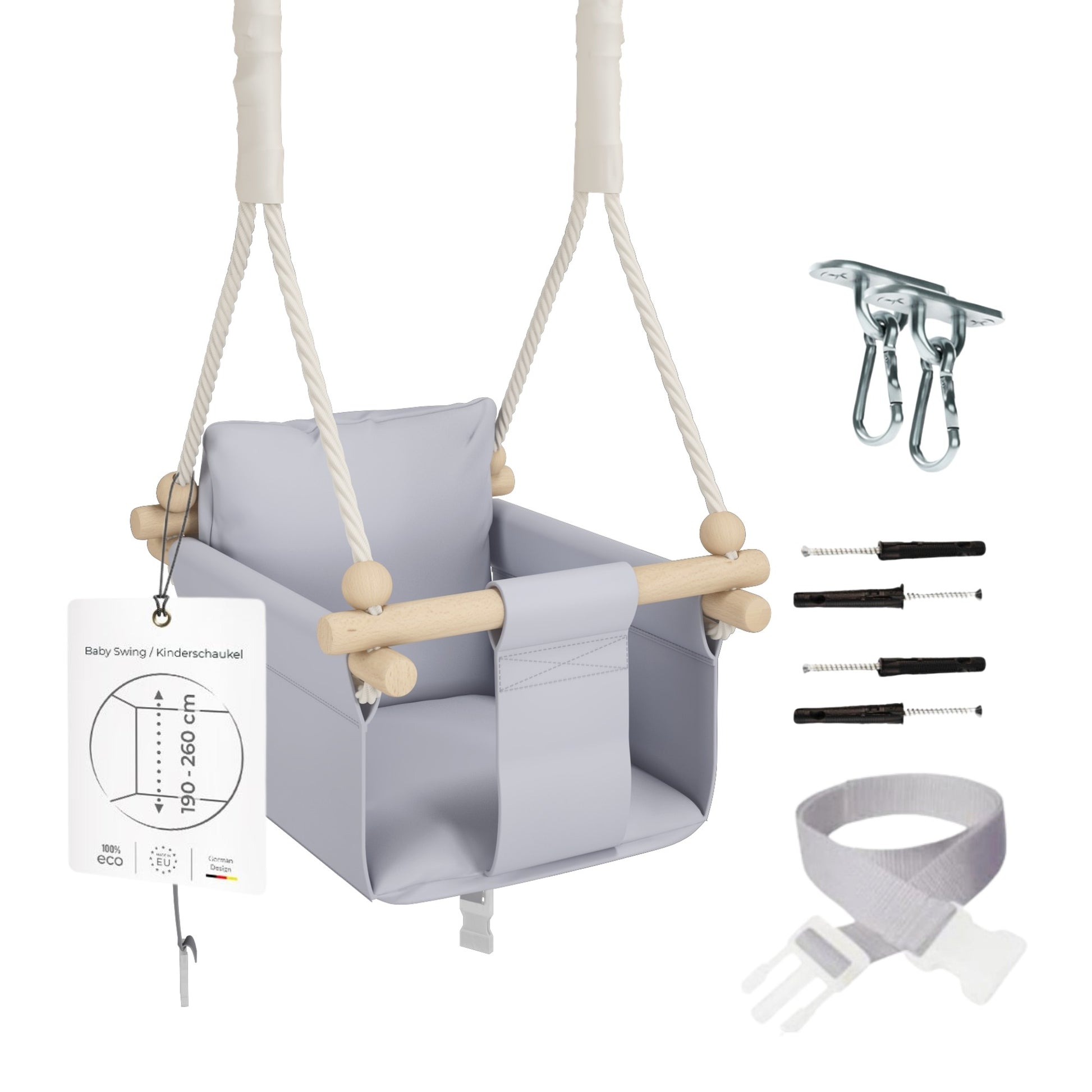 MAMOI® Wooden baby swing seat for toddlers Light grey, Indoor toddler swings chair from birth, Kids baby bouncer for garden, Child rocker swing set from 8 months-0