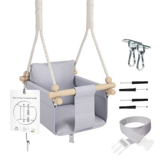 MAMOI® Wooden baby swing seat for toddlers Light grey, Indoor toddler swings chair from birth, Kids baby bouncer for garden, Child rocker swing set from 8 months-0