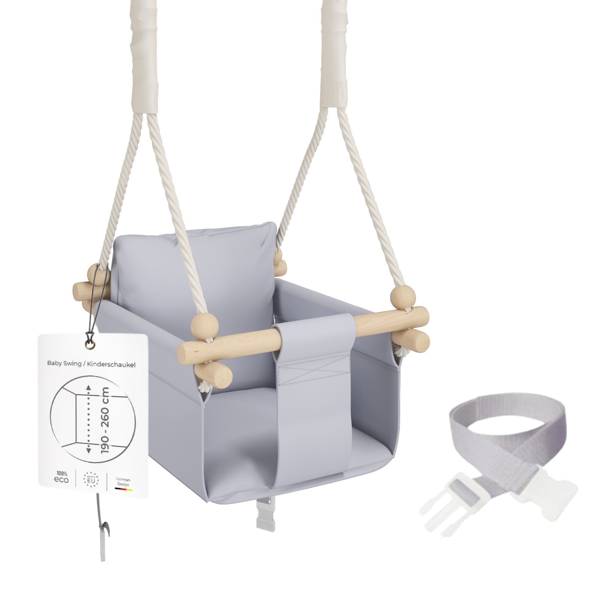 MAMOI® Wooden baby swing seat for toddlers Light grey, Indoor toddler swings chair from birth, Kids baby bouncer for garden, Child rocker swing set from 8 months-0
