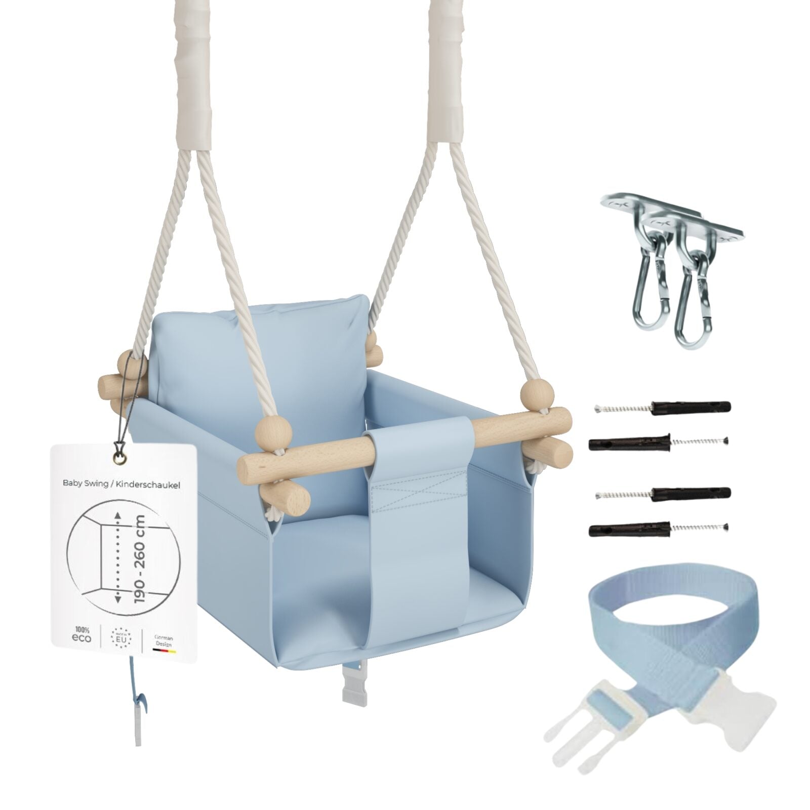 MAMOI® Wooden baby swing seat for toddlers Blue, Indoor toddler swings chair from birth, Kids baby bouncer for garden, Child rocker swing set from 8 months-0