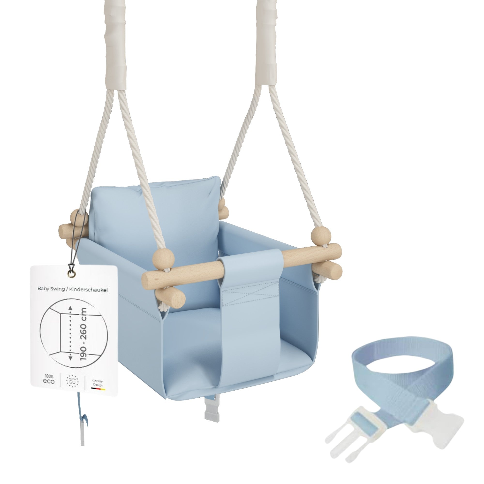 MAMOI® Wooden baby swing seat for toddlers Blue, Indoor toddler swings chair from birth, Kids baby bouncer for garden, Child rocker swing set from 8 months-0