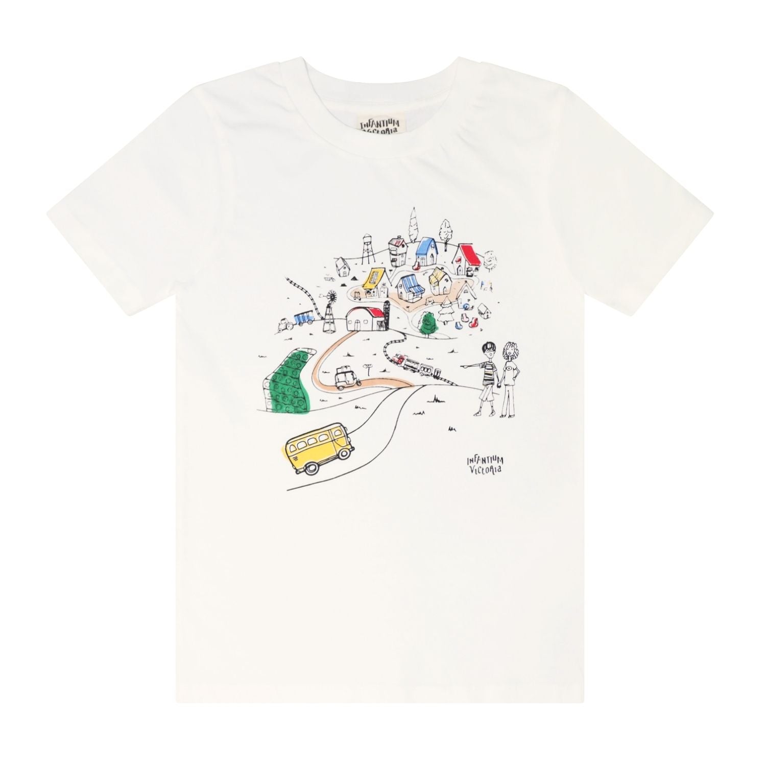 Infographics T-shirt with Printed Village for Kids-0