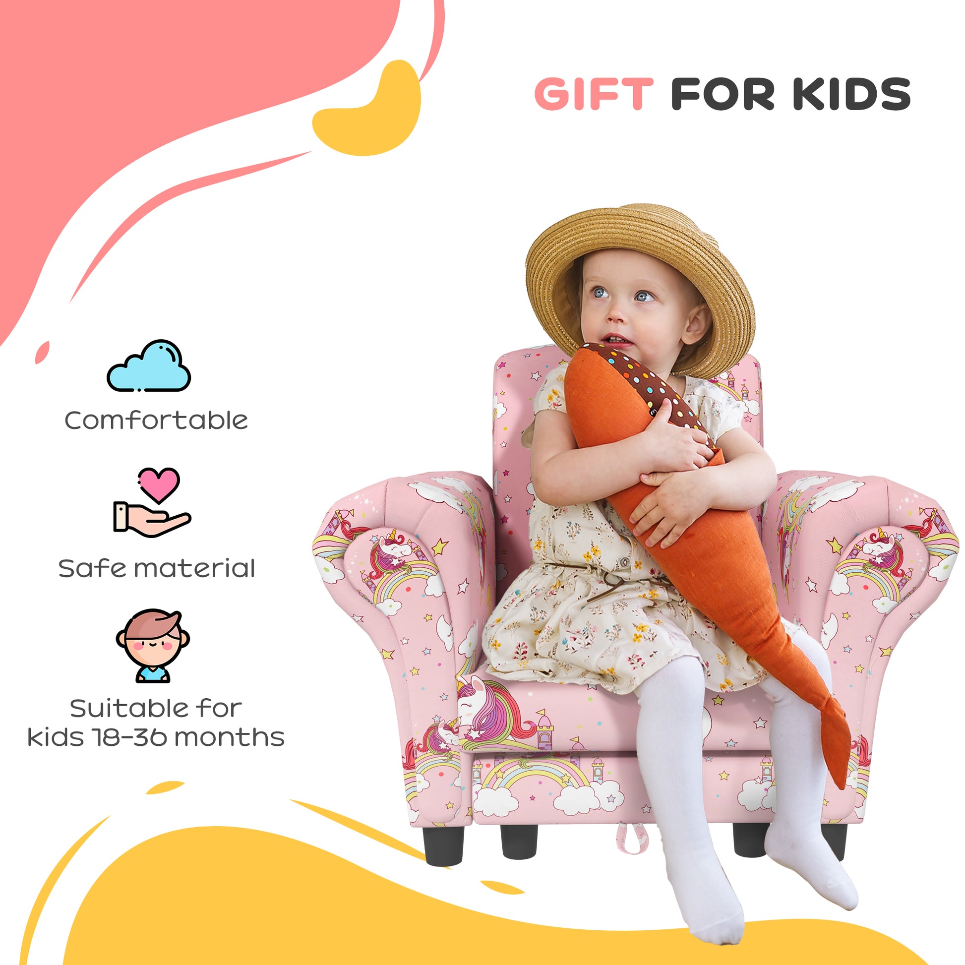 AIYAPLAY 2 Piece Kids Sofa Set with Unicorn Design, Wooden Frame, for 1.5-3 Years Old in Pink-5
