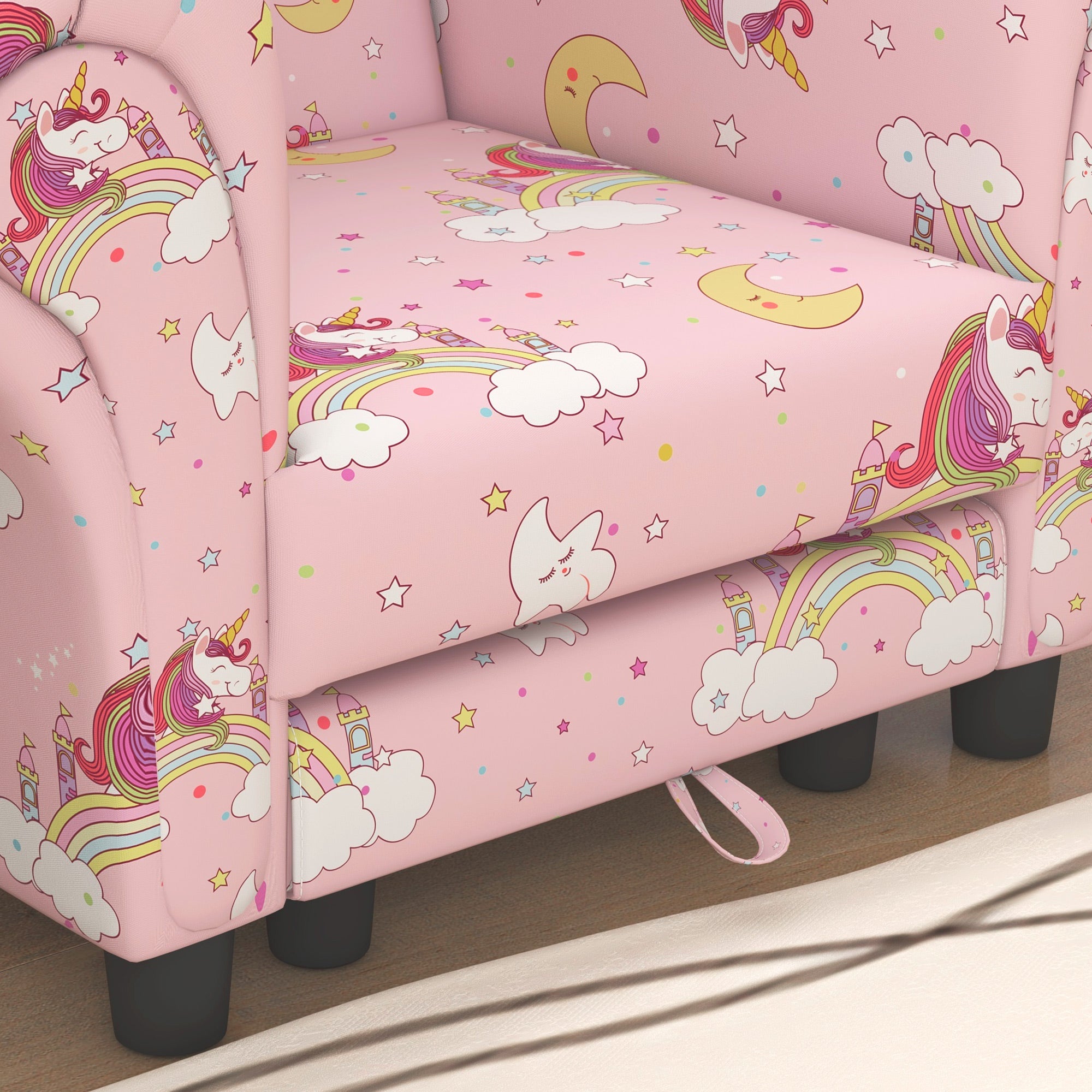 AIYAPLAY 2 Piece Kids Sofa Set with Unicorn Design, Wooden Frame, for 1.5-3 Years Old in Pink-7
