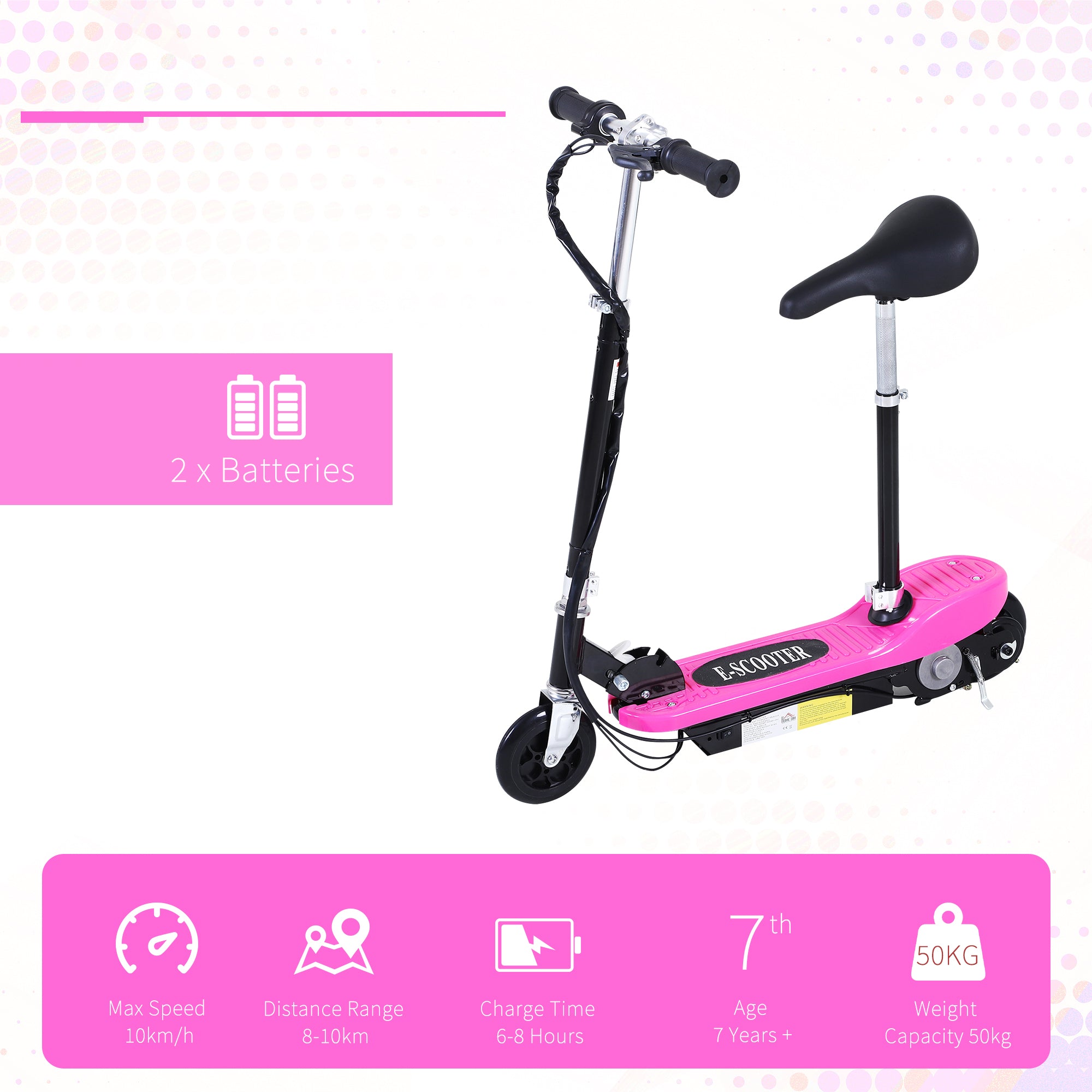 HOMCOM Outdoor Ride On Powered Scooter for kids Sporting Toy 120W Motor Bike 2 x 12V Battery - Pink-3