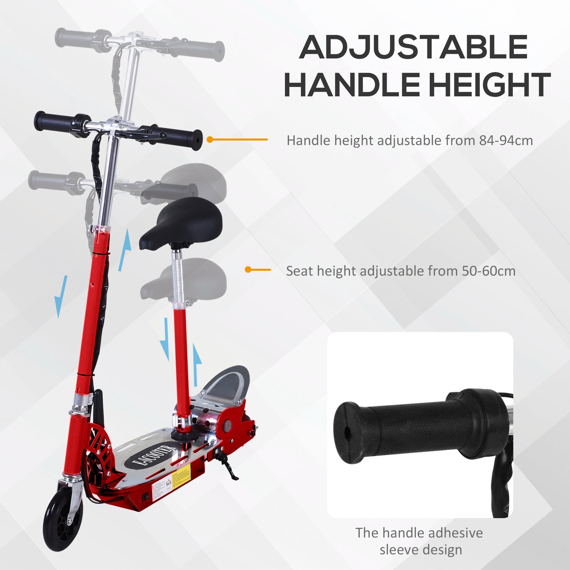HOMCOM 120W Teens Foldable Kids Powered Scooters 24V Rechargeable Battery Adjustable Ride on Outdoor Toy in Red-4
