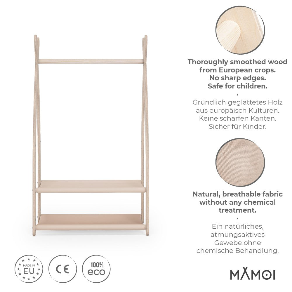 MAMOI® Children clothes rail Beige 53x95x32cm | Dressing up rail for kids made of natural wood | Baby wardrobe clothes storage modern design | Baby accessories | 100% ECO | MADE in EU-1