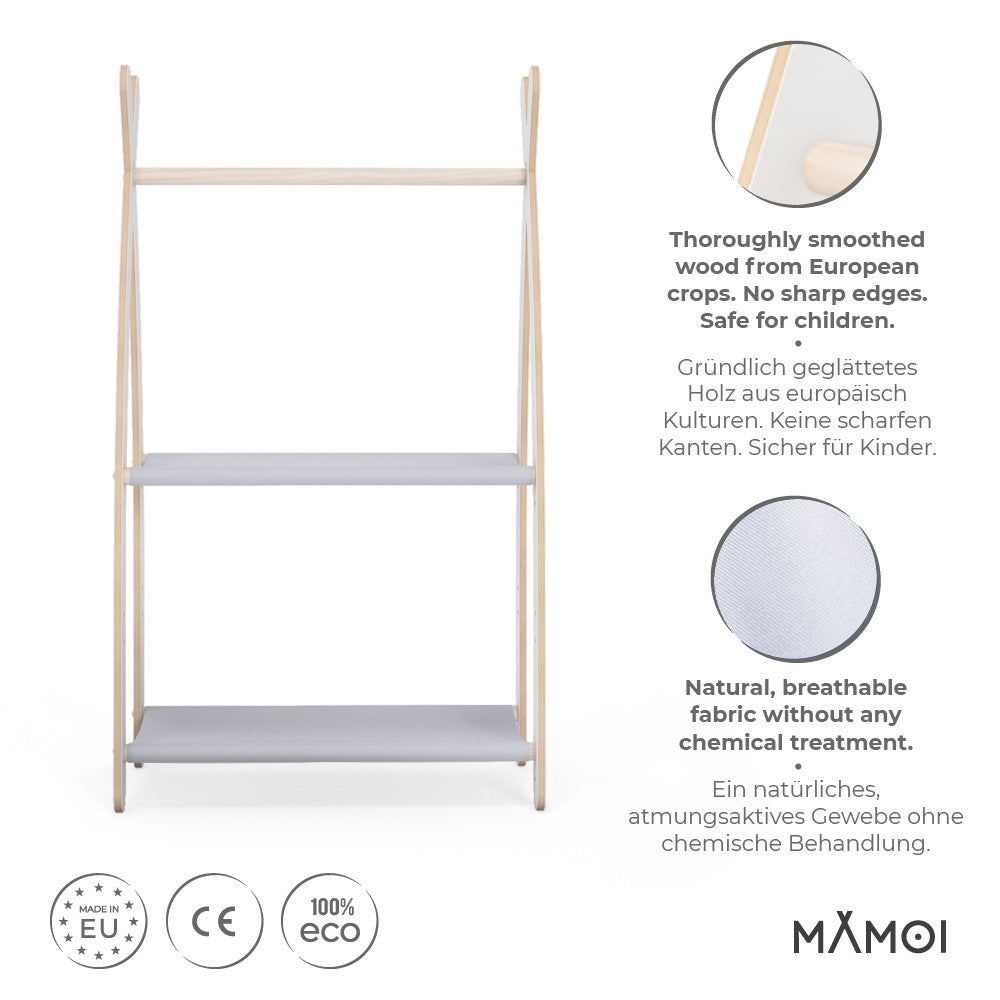MAMOI® Children clothes rail Light grey 53x95x32cm | Dressing up rail for kids made of Yarnwood | Baby wardrobe clothes storage modern design | Baby accessories | 100% ECO | MADE in EU-1