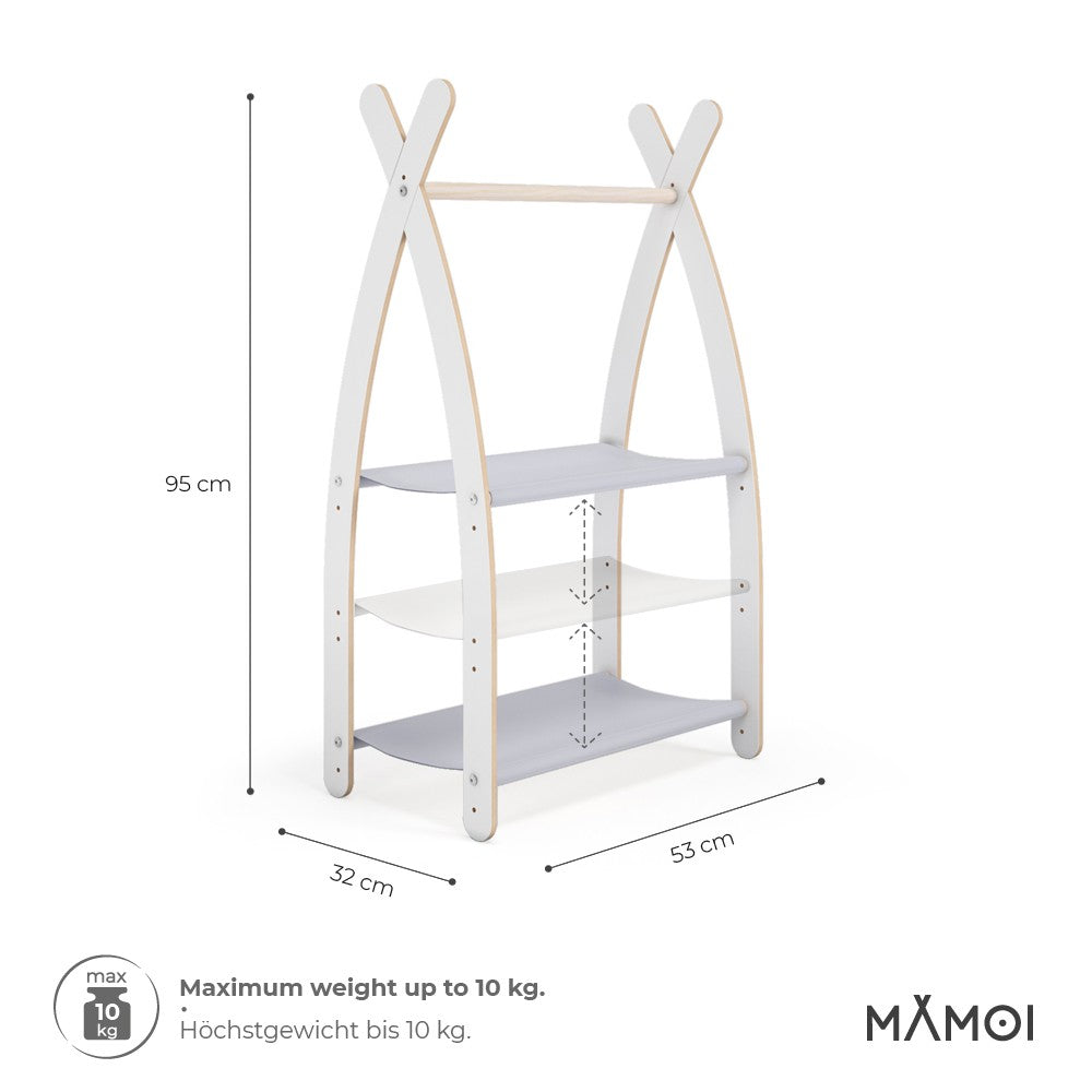 MAMOI® Children clothes rail Light grey 53x95x32cm | Dressing up rail for kids made of Yarnwood | Baby wardrobe clothes storage modern design | Baby accessories | 100% ECO | MADE in EU-2