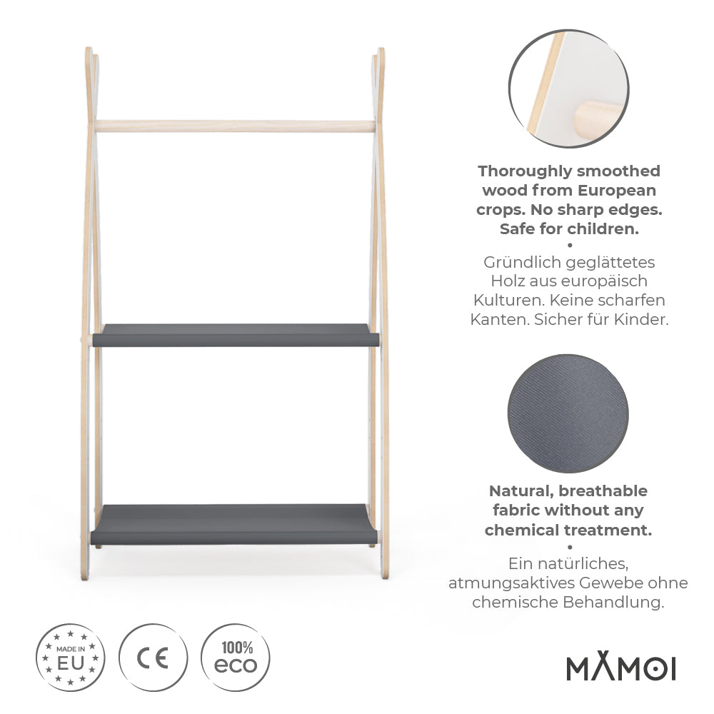 MAMOI® Children clothes rail Grey 53x95x32cm | Dressing up rail for kids made of Yarnwood | Baby wardrobe clothes storage modern design | Baby accessories | 100% ECO | MADE in EU-1